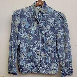 Vintage Blue Floral Denim Jacket - Size L